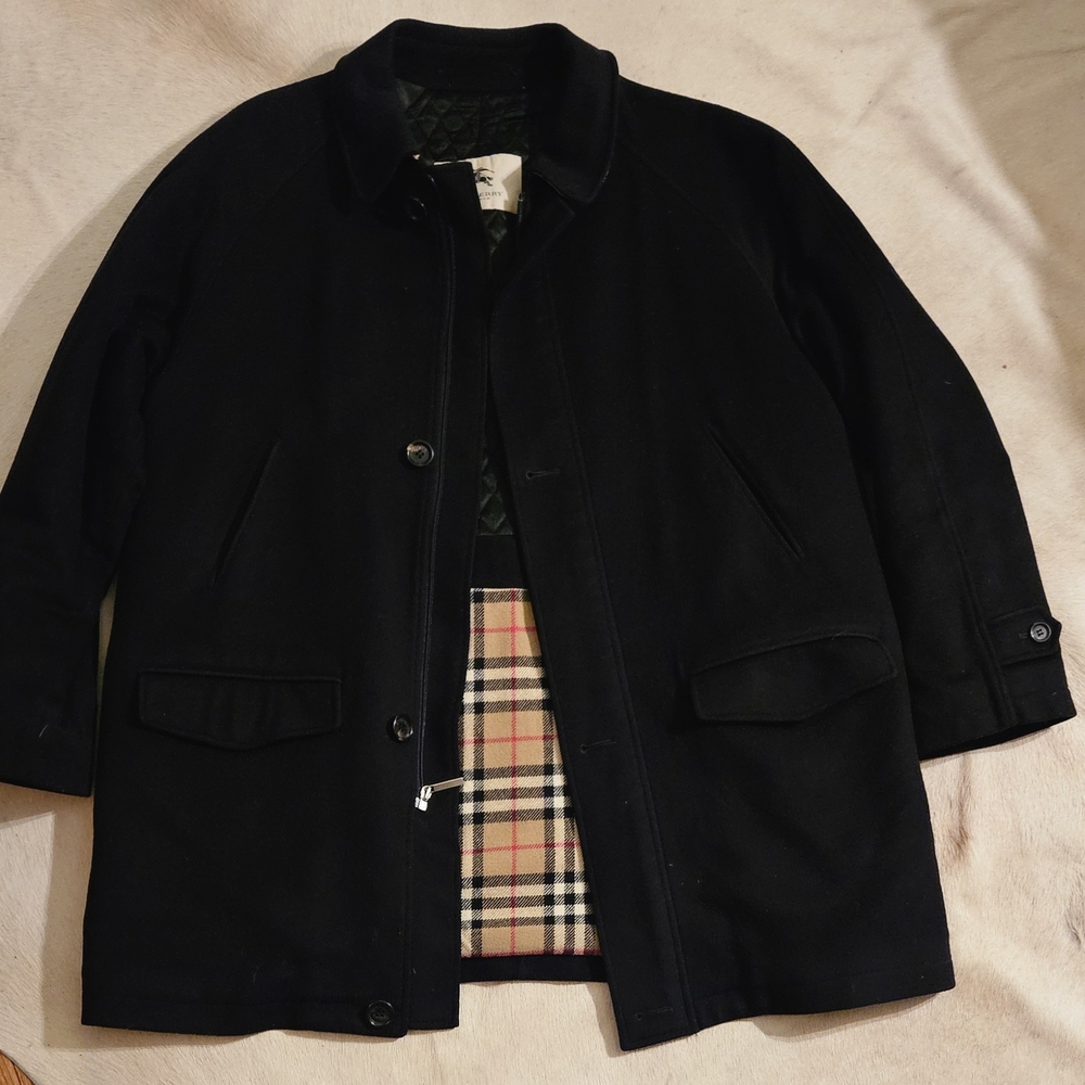 Mens Burberry Black Cashmere And Wool Coat with Classic Check Lining